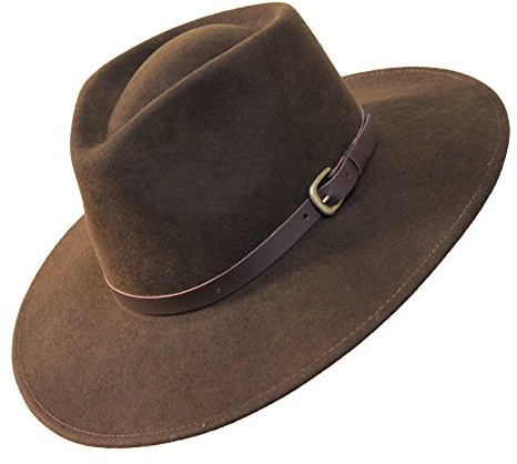 Borges & Scott B&S Premium Lewis - Fedora Hut mit breiter Krempe - 100% Wollfilz - wasserfest - Lederband - 58cm Dunkelbraun