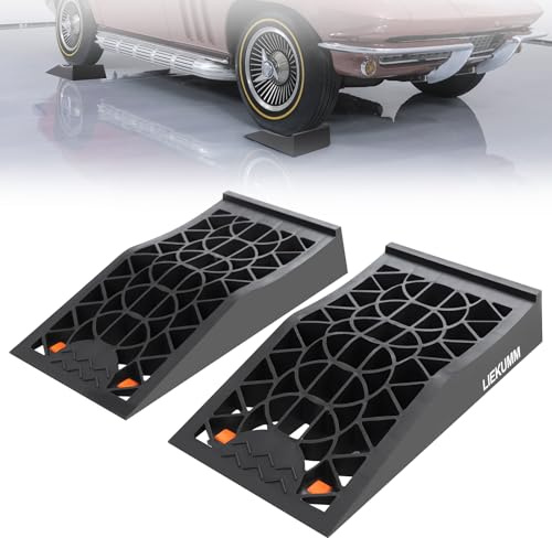 LIEKUMM Auffahrrampe 2er Set, 6T Tragkraft Auffahrrampe Pkw, 43 x 23 cm Kompakte & Tragbare Größe Auto Rampe für Tiefergelegte Fahrzeuge, Unterstellbock, Ölwechsel und Reparatur