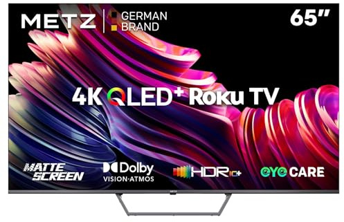 METZ Blue Roku TV, QLED 4K Smart TV 65 Zoll, 164cm, Fernseher mit Blendfreier Bildschirm, Dolby Vision, HDR10, HLG, DTS Studio, Triple Tuner DVB-T/T2/C/S/S2, WLAN, LAN, HDMI, USB, 65MQE7011