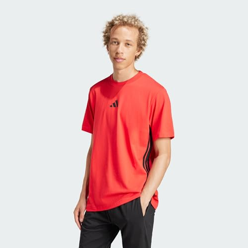 adidas Herren Essential Three Stripes Single Jersey Shirt, Pure Ruby/Black, XL