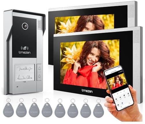 TMEZON WLAN IP 1080P Video Türsprechanlage 2-familienhaus,4 Draht Technik,7''IP Touchscreen,APP/Swipe Card Unlock,Bewegungsmeldung,Aufnahme und WiedergabeTürsprechanlage mit türöffner