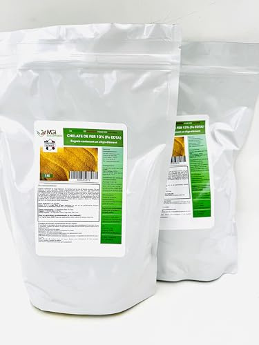 Set von 2 x 1 kg – Eisen-Chelat 13% EDTA – Anti-Chlorose – Reverdissierendes Düngemittel – 100% wasserlöslich – Verwendbar im biologischen Anbau – In einem KMU in Frankreich verpackt