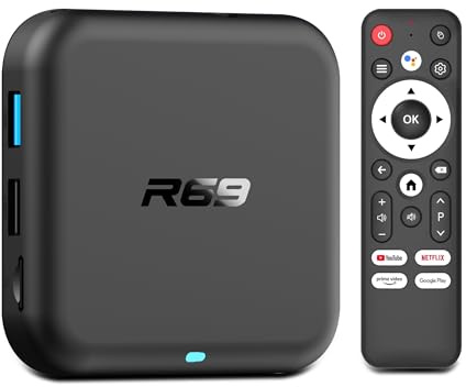 Android 14.0 TV Box, R69 Android Box 2GB RAM 32GB ROM RK3518 Quad-Core ARM Cortex-A53 Mali-450, Android TV Box Soporte 2.4/5.0GHz BT 5.0 Con 4K UHD y 100M Ethernet USB 3.0/2.0 TV Box