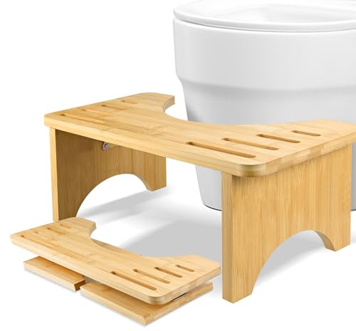 LUOJINYI Bambus Toilettenhocker, Klappbar Badhocker, Gesunder und Tragbarer Klohocker, Ergonomischer WC Hocker für Badezimmer für Bekämpft Verstopfung Blähungen und Bequeme Ausscheidung