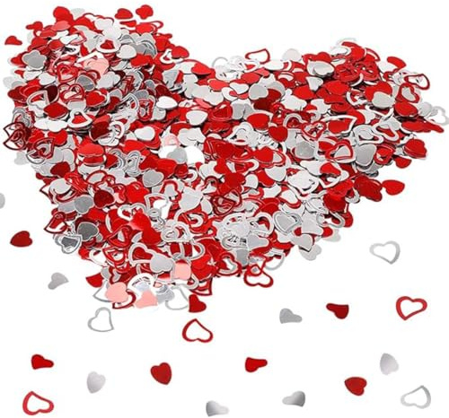 LKJAUOZ Konfetti Herzen 1000 Stück, Herz Konfetti Metallic Glitzer Konfetti Hochzeit Streudeko für Valentinstag Deko, Romantisch Tischdekor für Hochzeit Deko, Verlobung Deko, Heiratsantrag Deko
