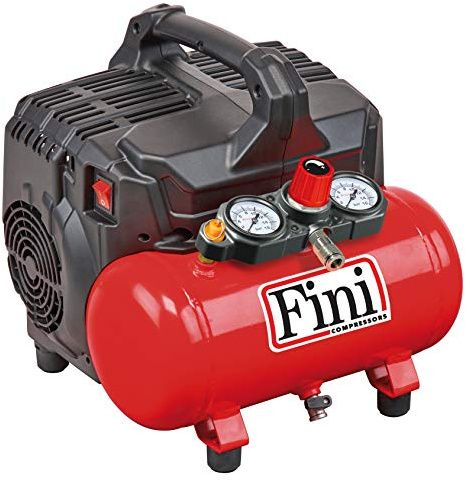 Fini D'aria Compressore Silenzioso 2 Manometri (59 dB) Silent Kompressor 2 Manometer (59dB), 6L, 1.0 PS, 8 Bar, 750 W, 230 V, Rot