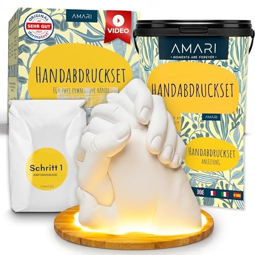Amari® Handabdruck Set für Paare und Familie (Gelb) – Gipsabdruck Set Hände – Gips Hand Paar Gipshandabruck Geschenk, Hochzeit Jahrestag Partner Geschenk