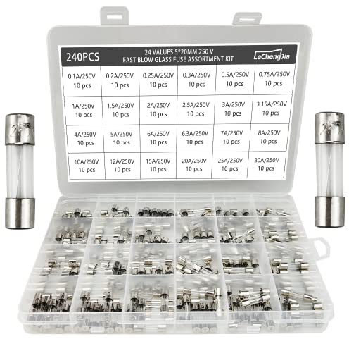 240-teiliges Glas-Sicherungssortiment, 5 x 20 mm, 250 V, mit transparenter Kunststoffbox
