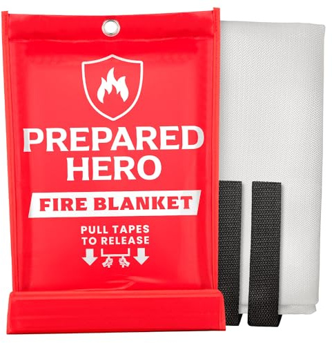 Prepared Hero Feuerlöschdecke für Notfälle - 1 Stück - Feuerlöschdecke für die Küche, 101.6cm x 101.6cm Brandschutzdecke für Zuhause, Glasfaser-Löschdecke