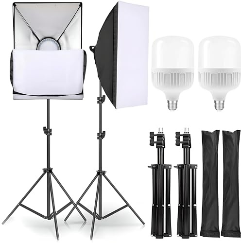 Retoo Softbox Fotostudio Set mit 2 x 135W Fotolampen und 2 x Faltbare Lampenstativs, Beleuchtung für Porträts, Produktfotografie und Videoaufnahme, Reflektors mit Tragetasche