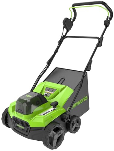Greenworks 40V Akku Vertikutierer und Rasenharke mit bürstenlosem Motor, 3100 U/min, 38 cm Arbeitsbreite, 5 Tiefen, 45 L Auffangbehälter OHNE Akku & Ladegerät, 3 Jahre Garantie GD40SC38II