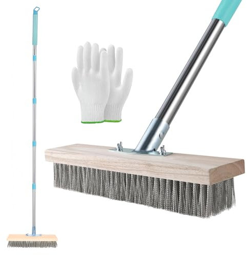 Mapneng Robuster Stahlborstenbesen, Teleskopbesen (45–180 cm), Drahtbesen für Pool, Terrasse und Garten, Moosentferner, langlebige Metallbürste für Algen, Schnee und hartnäckige Flecken