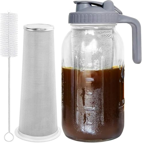 Cold Brew Kaffeebereiter Glas 1,8L, Mehrzweck-Maurerkrug mit Deckel und Filter für Eiskaffee, Limonade, Eistee, Fruchtgetränke