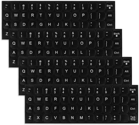 Mozeat Lens Tastaturaufkleber, 4 Stück, Universal für Laptop und Desktop, PVC mattschwarz mit weißen Buchstaben
