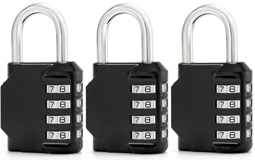 3 Stück Zahlenschloss Vorhängeschloss 4 Stellig Zahlencode Schloss(Schwarz) | für Schule, Gym Locker, Garage, Gatter, Hasp Cabinet, Storage