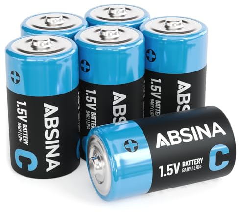 ABSINA 6X Baby C Batterien LR14 1,5V Alkaline - Langlebige Batterien C für Taschenlampe, Spielzeug UVM - Batterie C, LR14 Batterie 1,5V
