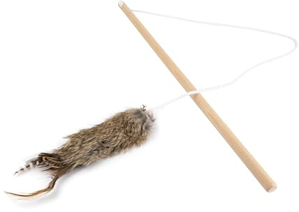 Fellefant Katzenspielzeug - Katzenangel mit Hasenfell und Federn, Echtfell, Handgefertig
