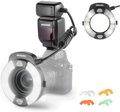 NEEWER RF1-N Makro Blitz Ring Blitzlicht für Nikon Kamera 76W GN15 5600K TTL Beleuchtung 1-1/128 Ausgang Vordere/Hinterevorhang Sync Farbgele Objektiv Adapter Ringe für Makro Fotografie Studiofotos