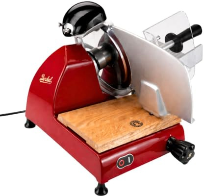 Berkel Red Line 250 Allesschneider, Aufschnittmachine Rot + handgefertigtes Eichenholzbrett, Sonderangebot