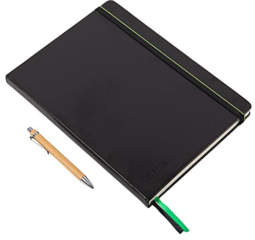 WINTEX Notizbuch in DIN A4 Kariert mit 96 Seiten und Perforation - Leder Hardcover Kladde, Bullet Journal und Notizheft für Schule oder Arbeit in Schwarz