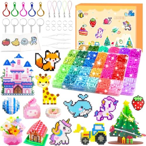 Bügelperlen Set, 48 Farben 5MM Bügelperlen mit Sortierbox, Bügelperlen Platten, Bügelpapier, Muster, Steckperlen Set für Kinder, 2 Boxen Perlen für DIY Spielzeug Geschenke für Jungen Mädche ab 5 Jahre