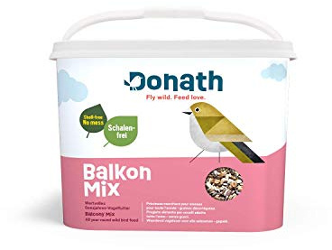 Donath Fly wild. Feed Love. Donath Balkon Mix - schalenfreie Mischung für einen sauberen Balkon - wertvolles Ganzjahres Wildvogelfutter - aus unserer Manufaktur in Süddeutschland - 5 Kg Eimer