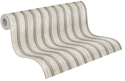 A.S. Création PintWalls Vliestapete mit Wandpaneel-Motiv 0,53 x 10,05 m – Grau, Creme – Tapete in Holzoptik - 391095