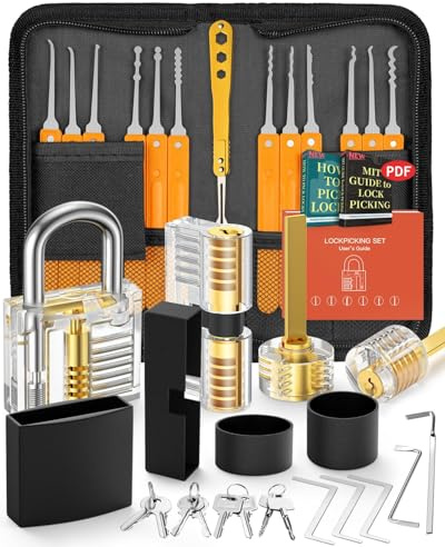 Eventronic Lockpicking Set, 36 Stück Dietrich mit 4 Transparentem Trainingsschlössern und Handbuch Das perfekte Lock Pick Set für Anfänger und Profis Schlosser, Orange