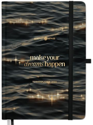 Kalender 2026 Terminplaner Buchkalender A5 von Lebenskompass® "CALM" - Edler Wochenplaner 2026 & Terminkalender 2026 - stabiles Hardcover mit schöner Folienprägung