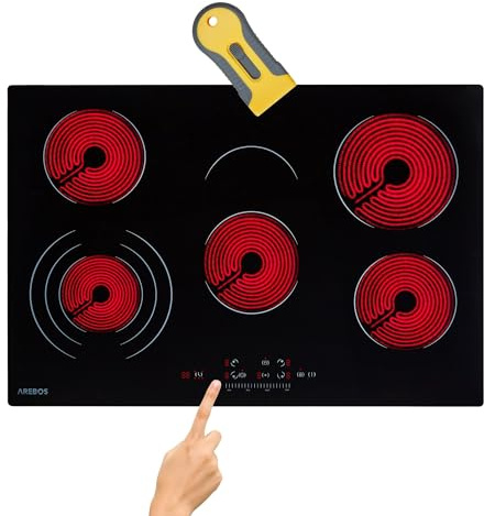 Arebos Glaskeramikkochfeld | 8700 W | 5 Kochfelder | 77 cm | autark | inkl. Dreiringzone und Bräterzone | mit Sensor Touch | Kindersicherung | Überhitzungsschutz | Autoabschaltung