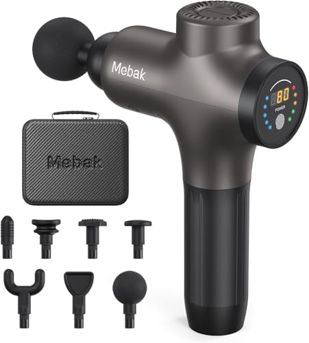 Mebak 3 Massagepistole Massage Gun Muskel Massagegerät 3200U/min 12MM Amplitude Elektrisches Handmassagegerät Faszien Tiefengewebe Tragbares für Nacken Rücken Körper mit 7 Köpfen 5 Stufen 2600mAh Akku