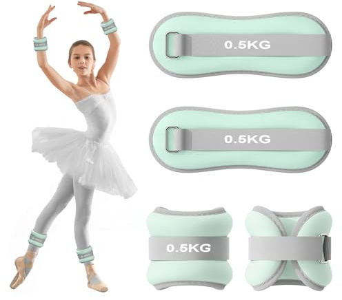 2PCS Gewichtsmanschetten Fuß, Gewichte für Beine und Arme, Ankle Weights, Handgelenk Gewichte, Knöchelgewichte für Pilates, Yoga, Gehen, Joggen, Aerobic (Grün, 0,5kg)