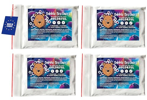 Bubble Brothers - Riesenseifenblasen Pulver für 20 Liter Seifenblasenlösung große und haltbare Seifenblasen Seifenblasenflüssigkeit 4 x 5 Liter Nachfüllflasche Geschenk Giant Soap Bubbles Mixture