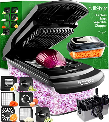 Fullstar Gemüseschneider und Spiralschneider - Zwiebelschneider Zerkleinerer - Gemüse Schneider Würfelschneider für Kartoffeln Gurken Früchte - Küchenzubehör und Küchengeräte (PRO 7-in-1, Schwarz)