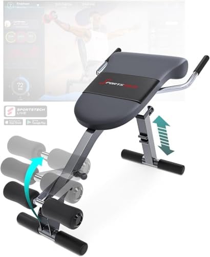 Sportstech einzigartiger 3in1 Rücken- & Bauchtrainer, Schrägbank Hantelbank klappbar, Multifunktion Hantelbank mit Beincurler, Rückentrainer für Zuhause, Deutsche Qualitätsmarke, BRT200 (grau)