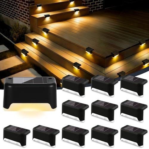 Solpex Solarleuchten für außen, 12 Stück Schwarz LED Solarleuchte Garten, Wasserdicht LED Beleuchtung für Außentreppe, Treppenlicht, Stufen, Zaun, Hof, Terrasse, Weg, Dekoration(Warmweiß)