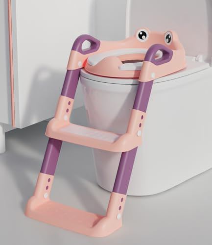 Xespis Toilettensitz Kinder mit Treppe, Toilettentrainer für Kinder | WC Sitz mit PU Gepolsterter, Höhenverstellbar und Faltbar, Rutschfest mit Spritzschutz Toilettenaufsatz Kinder