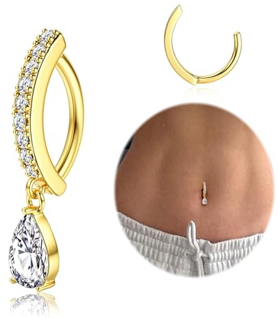 Bauchnabelpiercing Goldfarben Clicker Piercing Bauchnabel 14G | Bauchnabelpiercing Ring Cubic Zirconia Hängend, Bauchnabel Piercing Sommer Bikini,Clicker Bauchnabel Piercing Schmuck