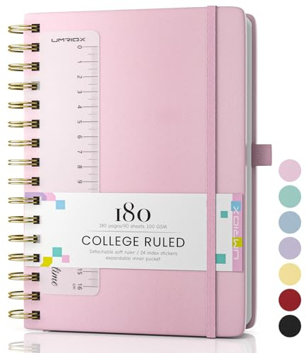 Umriox Notizbuch A5,Hardcover Spiral Notizbucher Journal 180 Seiten zum Schreiben,100gsm Dickes Papier, Leder-Notizblock für Frauen Männer Arbeit Büro Schule, 14.5 x 21cm - Rosa
