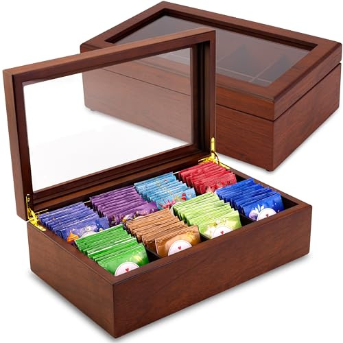 Tee Box von Apace Living - Luxeriöse Tee Aufbewahrung Box Holz – 8 Fächer für die Aufbewahrung von Teebeuteln - Handgefertigte Teebox mit kratzfestem Sichtfenster – Elegante Teebeutel Aufbewahrungsbox