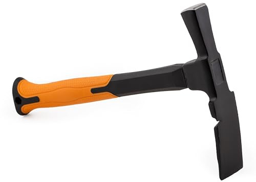 Mivos Maurerhammer 600 g Kopfgewicht 2K Fiberglasstiel - Berliner Form - Stahl und Fiberglas Hammer - Vibrationsdämpfung Gummigriff - Stahlhammer für Beton Ziegel - DIN 5108