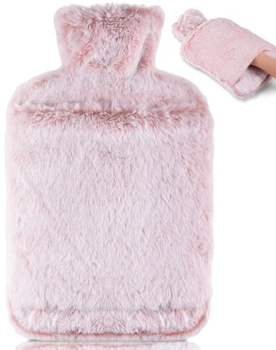 BOLEi Wärmflasche mit Weichem Bezug –Auslaufsicher 2L Groß Wärmflaschen mit Känguru-Tasche, Bettflasche Flauschig,Geschenke für Männer Frauen (Rosa)