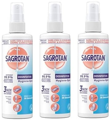 Sagrotan Hygiene Pumpspray – Desinfektionsmittel für Textilien und Oberflächen im Haushalt – 3 x 250 ml Sprühflasche im praktischen Vorteilspack