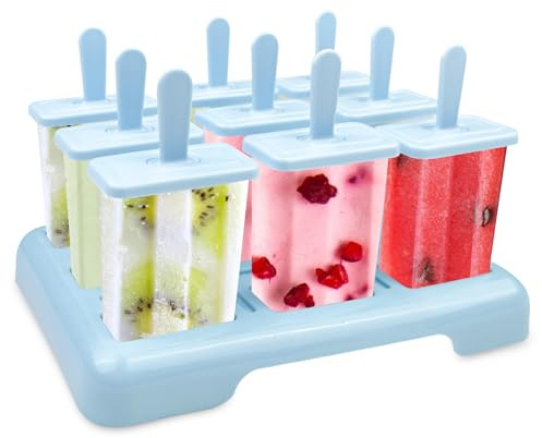 Traxenta 9 Stück eisformen eis am stiel, eisform, wassereis formen, eisstiele wiederverwendbar, popsicle holder, stieleisformen, eisförmchen, ice cream mold mit Silikontrichter Und Reinigungsbürste