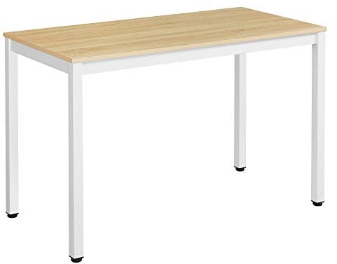 VASAGLE Schreibtisch, großer Computertisch, stabiles Metallgestell, multifunktional, fürs Home Office, Wohnzimmer, Arbeitszimmer, robust, modern, Holzfarben + Weiß LWD64N