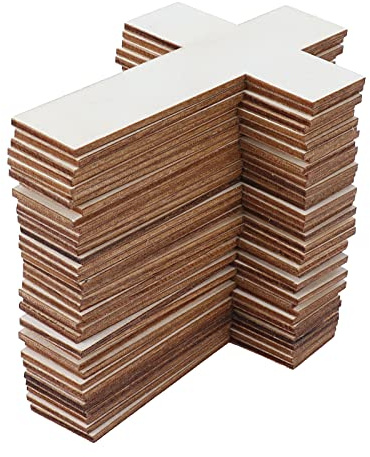 36 Stück Holzkreuz zum Bemalen, 11x7cm/4.3x2.7 Zoll Dünne Kreuz Anhängers aus Sperr Holz, Kreuz Ornamente Chip Handgemachte Graffiti Dekorative Malerei DIY Bastelsets für Familie