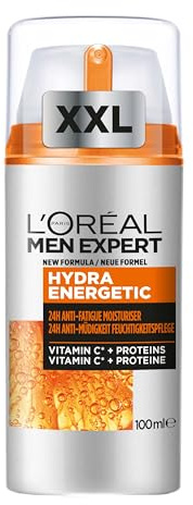 L'Oréal Men Expert XXL Gesichtspflege gegen müde Haut für Männer, Belebende Feuchtigkeitscreme 24H Anti-Müdigkeit, Gesichtscreme für Herren mit Vitamin C und Proteinen, Hydra Energy, Exklusive,1x100ml