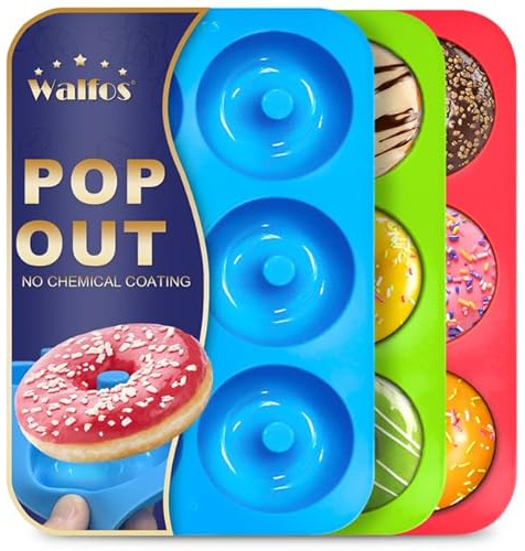 Walfos Silikon Doughnut Form - Antihaft Silikon Pfannen Set, einfach herausspringen! Hitzebeständig, für perfekte Donut-Kuchen, Kekse und Bagels, BPA-frei und spülmaschinenfest, 3er-Set