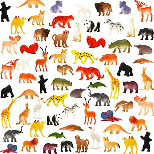 64 Mini-Wildtiere, Cartoon Tierfiguren-Set , Plastiktiere für Kinder, Jungen und Mädchen, Spielzeugtiere aus Kunststoff, Dschungeltiere Spielzeug-Set, Party-Mitgebsel, Klassenzimmer-Belohnungen