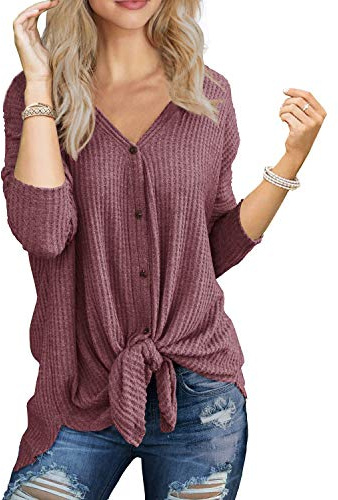 IWOLLENCE Langarmshirt Damen V-Ausschnitt Musselin Bluse Oversize Shirt Oberteile Herbst Tunika Langarm Stilltops